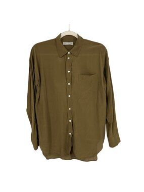 Everlane The Clean Silk Oversized Shirt Olive Green Size 2